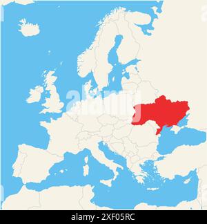 Carte de localisation montrant l'emplacement du pays Ukraine en Europe. Le pays est mis en évidence par un polygone rouge. Les petits pays sont également marqués avec Illustration de Vecteur