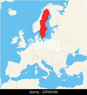Carte de localisation montrant l'emplacement du pays Suède en Europe. Le pays est mis en évidence par un polygone rouge. Les petits pays sont également marqués avec Illustration de Vecteur