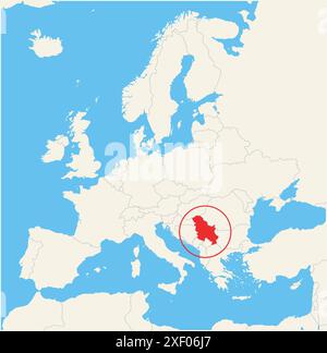 Carte de localisation montrant l'emplacement du pays Serbie en Europe. Le pays est mis en évidence par un polygone rouge. Les petits pays sont également marqués avec Illustration de Vecteur