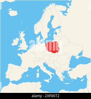 Carte de localisation montrant l'emplacement du pays Pologne en Europe. Le pays est mis en évidence par un polygone rouge. Les petits pays sont également marqués avec Illustration de Vecteur