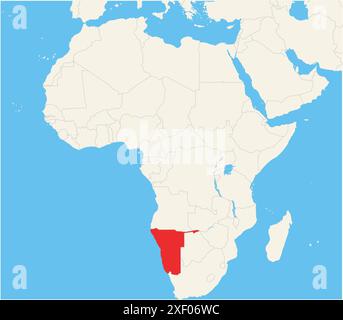 Localisateur carte montrant l'emplacement du pays Namibie en Afrique. Le pays est mis en évidence par un polygone rouge. Les petits pays sont également marqués avec Illustration de Vecteur