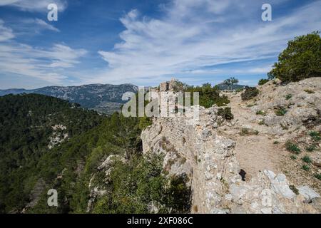 Château d'Alaro, ruines des murs occidentaux, Alaro, Majorque, Iles Baléares, Espagne. Banque D'Images