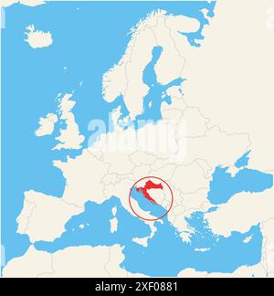 Carte de localisation montrant l'emplacement du pays Croatie en Europe. Le pays est mis en évidence par un polygone rouge. Les petits pays sont également marqués avec Illustration de Vecteur