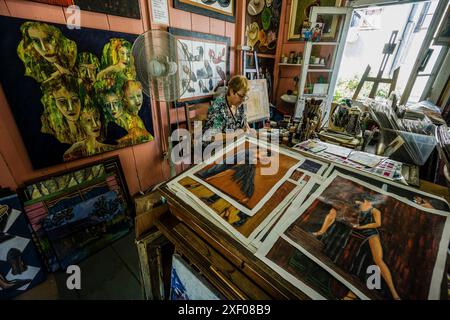 Atelier de peinture, caminito, Barrio de la Boca, Buenos Aires, republica Argentina, cono sur, Amérique du Sud. Banque D'Images