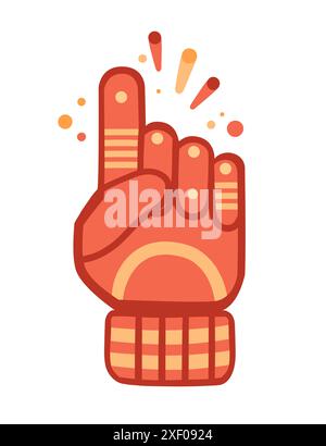 Numéro un 1 gant de main en mousse avec doigt relevé, illustration vectorielle d'accessoire de support de couleur rouge isolé sur fond blanc, Illustration de Vecteur