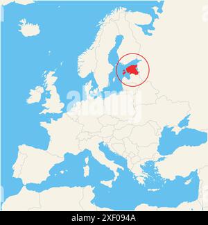 Localisateur carte montrant l'emplacement du pays Estonie en Europe. Le pays est mis en évidence par un polygone rouge. Les petits pays sont également marqués avec Illustration de Vecteur