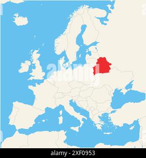 Carte de localisation montrant l'emplacement du pays Biélorussie en Europe. Le pays est mis en évidence par un polygone rouge. Les petits pays sont également marqués avec Illustration de Vecteur