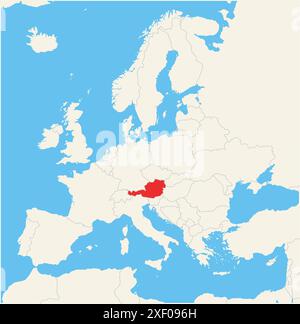 Carte de localisation montrant l'emplacement du pays Autriche en Europe. Le pays est mis en évidence par un polygone rouge. Les petits pays sont également marqués avec Illustration de Vecteur