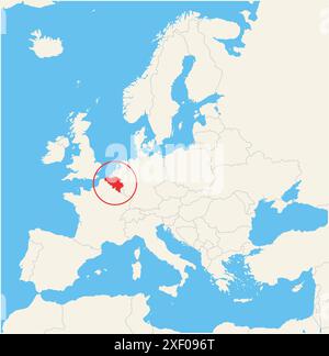 Carte de localisation montrant la localisation du pays Belgique en Europe. Le pays est mis en évidence par un polygone rouge. Les petits pays sont également marqués avec Illustration de Vecteur