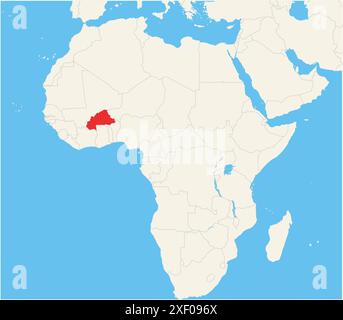 Localisateur carte montrant l'emplacement du pays Burkina Faso en Afrique. Le pays est mis en évidence par un polygone rouge. Les petits pays sont également marqués Illustration de Vecteur