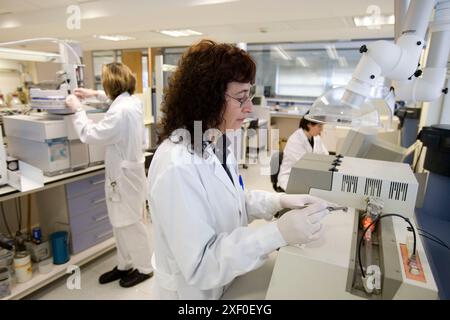 Analyseur d'halogène et chromatographe en phase gazeuse avec spectrométrie de masse. Laboratoire de chimie organique environnementale. Fundacion Inasmet-Tecnalia. Donostia, San S. Banque D'Images