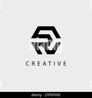 Lettre créative CR RC typographique conception de logo de forme hexagonale minimale. Illustration de Vecteur