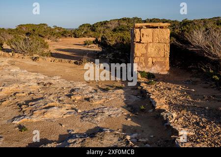 CAN Marroig domaine public, Formentera, Iles Pitiusa, Communauté des Baléares, Espagne. Banque D'Images