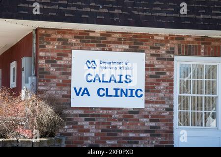 Panneau de clinique va du Département des Affaires des anciens combattants sur Union Street dans le centre-ville de Calais, Maine, États-Unis Banque D'Images