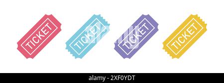 Ensemble d'icône de ticket coloré. Modèles de tickets vierges. Symbole de passe de cinéma, théâtre, concert ou événement isolé. Illustration de Vecteur