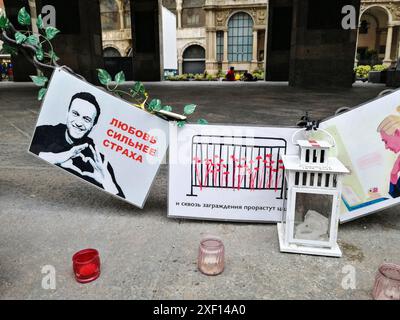 Italie, Milan, Mémorial de protestation à la mémoire d'Aleksej Naval'nyj (2024) Banque D'Images