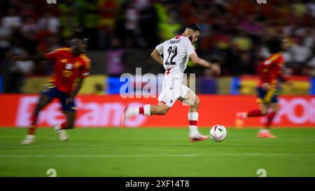 Cologne, Allemagne. 30 juin 2024. Georges Mikautadze de Géorgie en action lors de la manche de l'UEFA EURO 2024 de 16 matchs de football entre l'Espagne et la Géorgie. Crédit : Nicolò Campo/Alamy Live News Banque D'Images