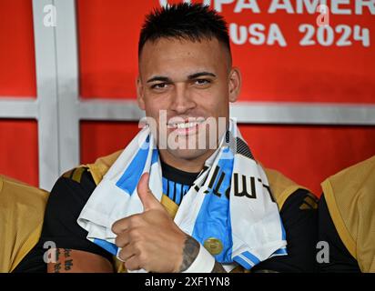 25 juin 2024 : Hard Rock Stadium, Miami, Floride, États-Unis ; tournoi de football international Copa America, Chili contre Argentine : Lautaro Martínez of Argentina Banque D'Images