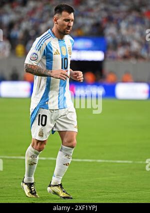 25 juin 2024 : Hard Rock Stadium, Miami, Floride, États-Unis ; tournoi international de football Copa America, Chili contre Argentine : Lionel Messi d'Argentine Banque D'Images