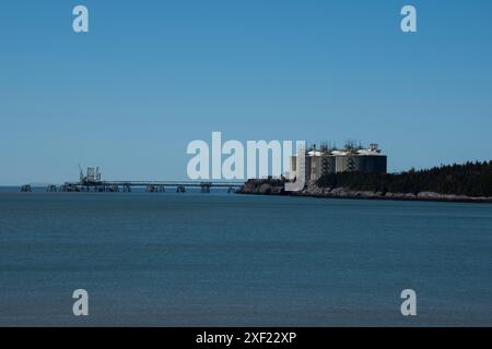 Vue de la baie de Fundy et du canaport Irving Oil depuis Mispec Beach à Saint John, Nouveau-Brunswick, Canada Banque D'Images