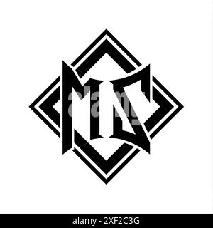 Logo de lettre MZ avec forme de bouclier abstraite avec contour noir carré sur fond blanc modèle design Banque D'Images