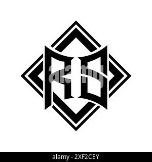 Logo lettre RS avec forme de bouclier abstraite avec contour noir carré sur fond blanc Banque D'Images