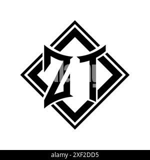 Logo lettre ZT avec forme de bouclier abstraite avec contour noir carré sur fond blanc modèle design Banque D'Images