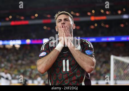 Glendale, États-Unis. 30 juin 2024. SAO PAULO, BRÉSIL - JUIN 30 : Santiago Gimenez du Mexique réagit lors d'un match entre le Mexique et l'Équateur dans le cadre du groupe B de CONMEBOL Copa America 2024 au State Farm Stadium le 30 juin 2024 à Glendale, États-Unis. (Photo par Alejandro Salazar/PxImages) crédit : Px images/Alamy Live News Banque D'Images