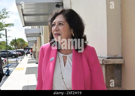 Miami Gardens, États-Unis. 29 juin 2024. Miami FL - 29 juin 2024 : Hilda Solis, ancienne secrétaire du travail des États-Unis, assiste à l'événement de lancement du Parti démocrate à FL. Bureau du Parti démocratique à Miami Gardens, Floride le 29 juin 2024, à Miami Gardens, Floride. (Photo de Michele Eve Sandberg/Sipa USA). Crédit : Sipa USA/Alamy Live News Banque D'Images