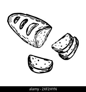 Illustration vectorielle de pain ou de pâtisserie dans un croquis dessiné à la main. Elément de gravure de produit de blé pour magasin de boulangerie. Illustration de Vecteur