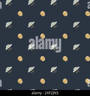 Motif aventure pour enfants avec des éléments de galaxie mignons. Personnages d'animaux de l'espace arrière-plan sans fin dans le style scandinave. Motif enfantin dessiné à la main pour Illustration de Vecteur