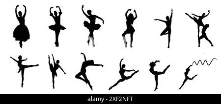 Silhouettes de filles dansantes. Pack de silhouettes de danse. Illustration vectorielle. Illustration de Vecteur