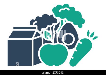 Icône de la nourriture saine. brocoli, lait, œufs, pomme, carotte. icône liée à la nutrition. style d'icône unie. illustration vectorielle des éléments de nutrition Illustration de Vecteur