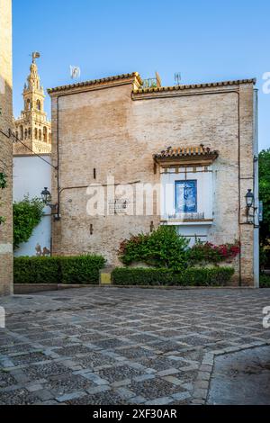 Pittoresque petite place dans le quartier de Santa Cruz, Séville, Andalousie, Espagne Banque D'Images