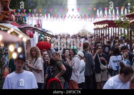 Pétersbourg, Russie. 30 juin 2024. Personnes dans la zone de l'aire de restauration dans Primorsky Victory Park à Pétersbourg. Crédit : SOPA images Limited/Alamy Live News Banque D'Images