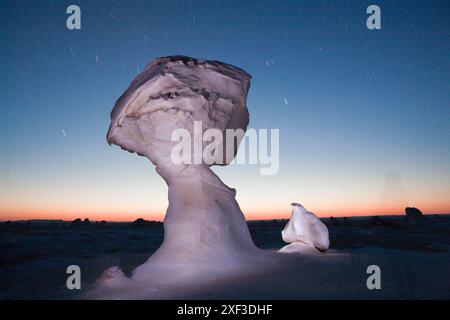 Formations rocheuses dans le désert libyen dans le parc national du désert blanc au coucher du soleil Banque D'Images