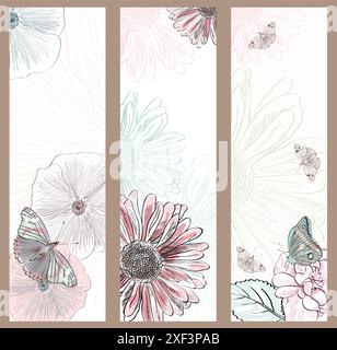 Collection vectorielle de bannières florales peintes réalistes Illustration de Vecteur