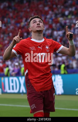 Ruben Vargas, de Suisse, célèbre après avoir marqué un but lors de la manche de l'UEFA Euro 2024 du 16 match opposant la Suisse et l'Italie au stade Olympique le 29 juin 2024 à Berlin, Allemagne . Banque D'Images