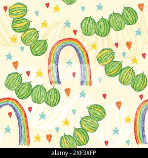 dessin d'enfant d'un arc-en-ciel multicolore et de pastèques Illustration de Vecteur