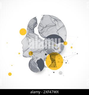 La tête humaine est faite dans le style d'un cadre avec des éléments artistiques. Vecteur dessiné à la main. Illustration de Vecteur