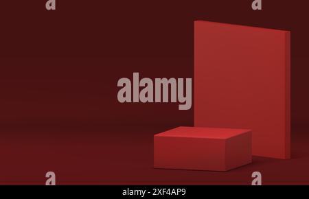 piédestal de podium carré rouge 3d pour la présentation de produits de mode illustration vectorielle réaliste. Vitrine de rendu géométrique minimaliste tendance Illustration de Vecteur