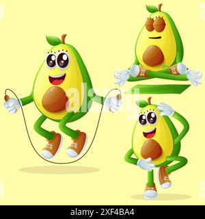 Ensemble d'exercice de caractère mignon avocats. Parfait pour les enfants, la marchandise et l'autocollant, la promotion de bannière ou le blog Illustration de Vecteur