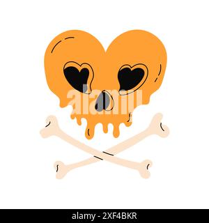 Crâne jaune en forme de coeur avec des os Illustration de Vecteur