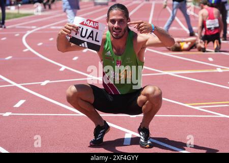 Angers, France. 01 juillet 2024. TUAL Gabriel US Talence FINALE 800 M HOMMES lors des Championnats de France d'athlétisme 2024 le 30 juin 2024 au stade du Lac de Maine à Angers, France. Photo de Laurent Lairys/ABACAPRESS. COM Credit : Abaca Press/Alamy Live News Banque D'Images