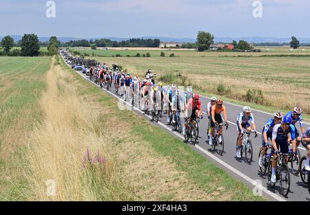 Turin, Italie. 01 juillet 2024. Le peloton de coureurs en action lors de l'étape 3 du Tour de France 2024, de plaisance, Italie à Turin, Italie (230, 5 km) le lundi 01 juillet 2024. La 111ème édition du Tour de France débute le samedi 29 juin et se termine à Nice le 21 juillet. BELGA PHOTO PETE Goding crédit : Belga News Agency/Alamy Live News Banque D'Images