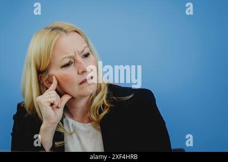 Berlin, Deutschland. 17 juin 2024. Christine Streichert-Clivot, ministre de l'éducation et de la culture de la Sarre, a enregistré lors d'une conférence de presse sur la publication du rapport "L'éducation en Allemagne 2024" à Berlin, le 17 juin 2024. Crédit : dpa/Alamy Live News Banque D'Images