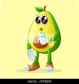Personnage d'avocat mignon buvant un smoothi vert. Parfait pour les enfants, la marchandise et l'autocollant, la promotion de bannière ou le blog Illustration de Vecteur