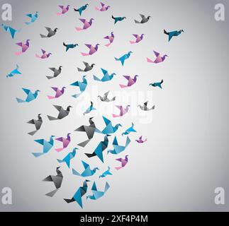 Arrière-plan origami. Le papier est transformé en oiseaux. Illustration de Vecteur
