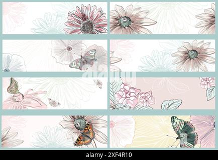 Collection vectorielle de bannières florales peintes réalistes Illustration de Vecteur