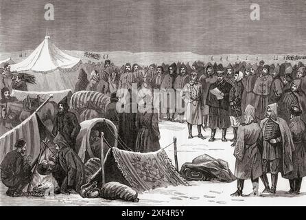 Officiers turcs, prisonniers des Russes dans le camp de Karayal, appelant à de meilleures conditions pendant la guerre russo-turque (1877-1878). Extrait de Russes et Turcs : la Guerre D'Orient, publié en 1878. Banque D'Images